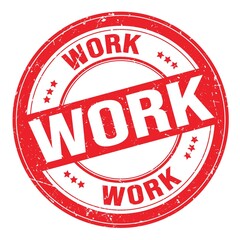 WORK text written on red round stamp sign