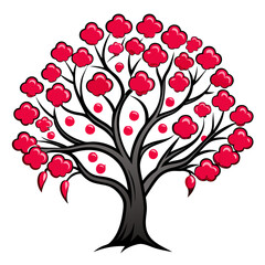  Vibrant Cherry Plum Tree Illustration with Strong Outline