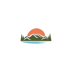Naklejka premium Mountain River Landscape Logo Design