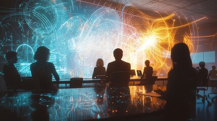 Creative mind map workshop corporate office digital content collaborative environment innovative perspective