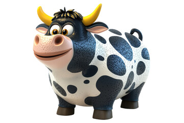 Cartoon spotted cow isolated on PNG transparent background, cut out