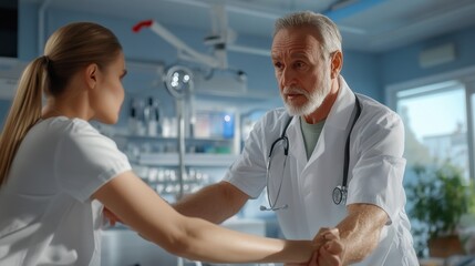 Obraz premium Experienced rehabilitation doctor conducting a physiotherapy session