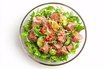 Fresh Tuna Poke Bowl Delight isolated on white background