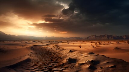 Captivating sunrise over the desert with dramatic light and shadows high resolution wallpaper