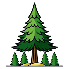  Forest Pine Tree Art with Bold Outline on White