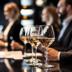 Wine tasting, sommeliers enjoying sparkling wine in elegant glasses