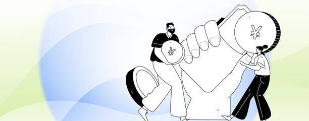 Holiday shopping people doing e-commerce online shopping flat vector concept operation hand drawn illustration
