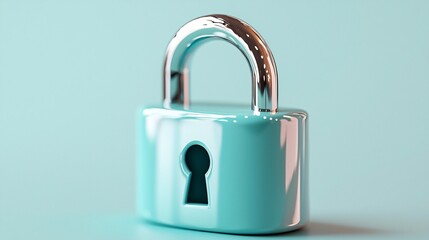 3D render of a minimal blue padlock icon standing on a clean white surface, soft shadow, simple digital security concept