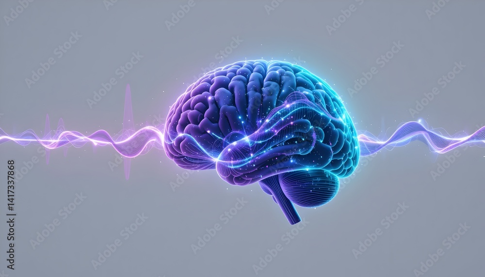 Poster human brain anatomy neurological structure, neural pathways, cognitive function, brain waves, mental