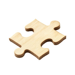 Fototapeta premium A single, light brown wooden puzzle piece, isolated against a blurred background, representing the concept of connection and challenges in solving puzzles.