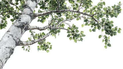Fototapeta premium Birch tree branches and leaves. Detailed view of the trunk and canopy