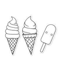 stickers Ice cream cones and popsicle in outline style  