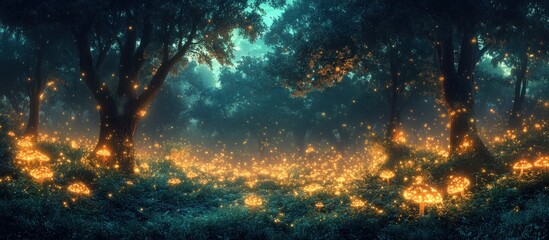 Obraz premium Enchanting glowing forest at night