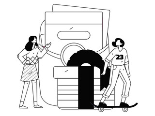 Holiday shopping people doing e-commerce online shopping flat vector concept operation hand drawn illustration
