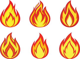 Flame Icon Set – Red and Yellow Fire Symbol PNG Illustration