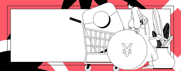 Obraz premium Holiday shopping people doing e-commerce online shopping flat vector concept operation hand drawn illustration 