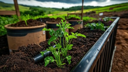 Countryside farming sustainable living through planting vegetables in raised garden beds