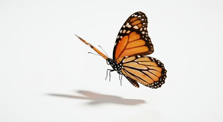 Obraz premium Monarch butterfly in mid-flight casting soft shadow