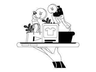 Holiday shopping people doing e-commerce online shopping flat vector concept operation hand drawn illustration
