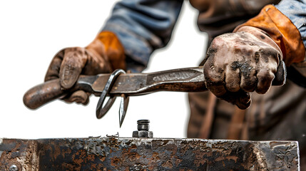 Professional knife maker crafting tools on anvil for metalworking and blacksmithing