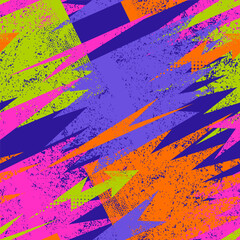 Abstract seamless chaotic pattern with urban graffiti elements, scuffed and sprays. Grunge neon texture background. Fashion womans sport style