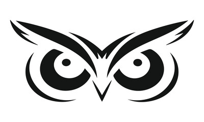 Stylized Owl Eyes – Black & White Geometric Owl Face with Fierce Gaze and Tribal Design