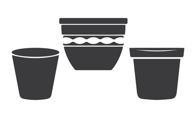 Minimalist Kitchen Container Icons – Black Silhouettes of Bowls & Cups in Geometric Modern Design