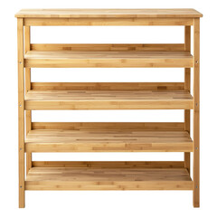 Wooden shelves stand isolated on PNG transparent background, cut out