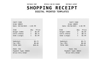 shopping reciept digital printed templates design