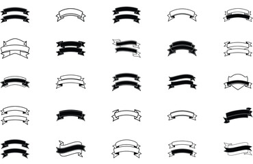 "Black and White Ribbon Banner Collection &ndash; Stylish Vector Set Featuring Various Ribbon Designs for Labels, Badges, and Decorative Layouts. 