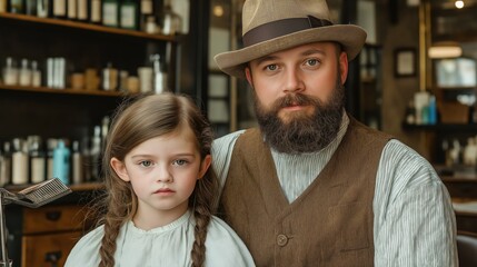 Father and daughter celebrate Father's Day in a vintage barber shop