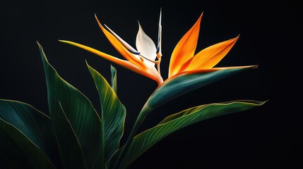 Bird of Paradise Flower on Black Background