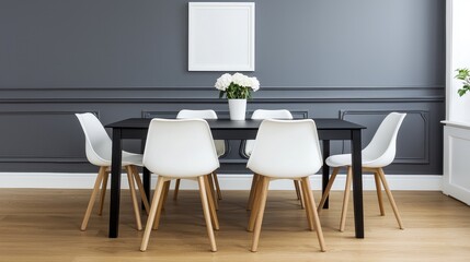 Modern Dining Room Interior with Sleek Table and White Chairs
