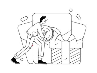 Holiday shopping people doing e-commerce online shopping flat vector concept operation hand drawn illustration
