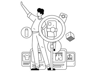 Holiday shopping people doing e-commerce online shopping flat vector concept operation hand drawn illustration
