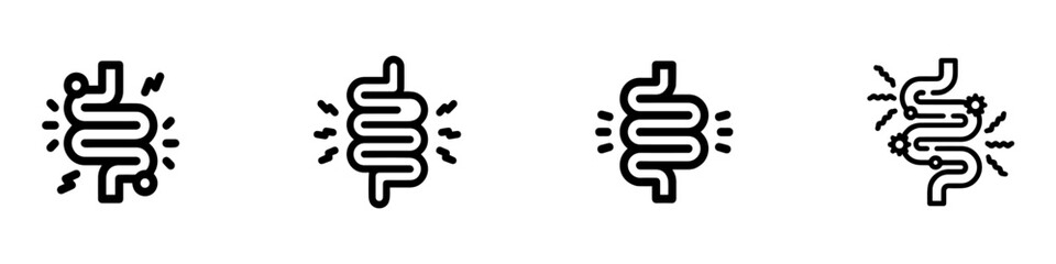 Diarrhea icon set. Diarrhea stomach gut health icons. Intestine digestive system vector symbol. Vector Illustration. EPS 10