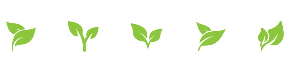 Set of green leaf icons. Leaves of trees and plants. Leaves icon. Collection green leaf. Elements design for natural, eco, bio, vegan labels. Vector illustration. Vector Graphic. EPS 10