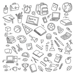 Back to school doodle elements. Vector illustration in line. Used for banner, poster, background, etc