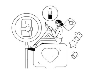 Holiday shopping people doing e-commerce online shopping flat vector concept operation hand drawn illustration
