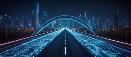 Futuristic Highway Through a City at Night