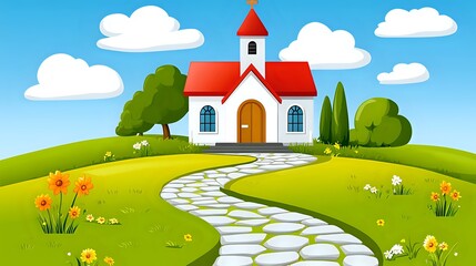 Naklejka premium Charming Country Church on a Sunny Hillside