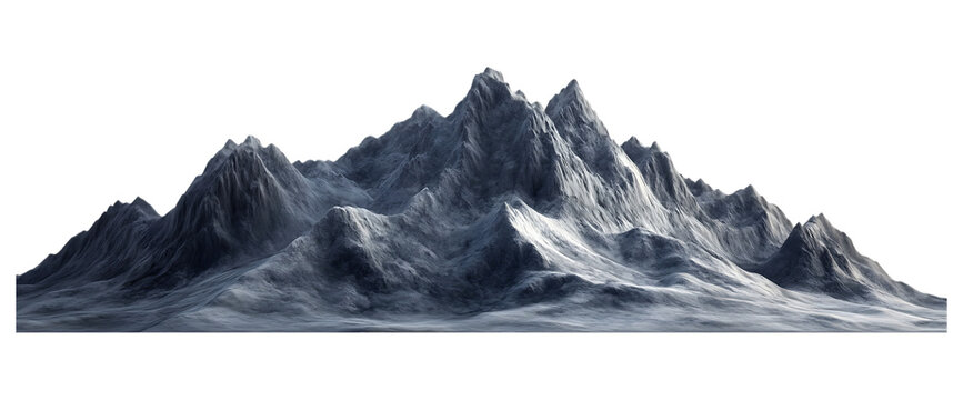 Detailed mountainous landscape with rocky peaks against trasparent background