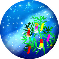 手描きの七夕笹飾りのアイコンイラスト2