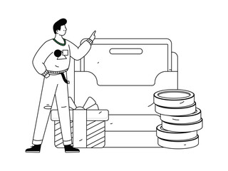 Holiday shopping people doing e-commerce online shopping flat vector concept operation hand drawn illustration
