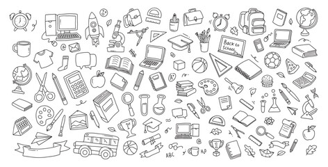 Back to school doodle elements. Vector illustration in line. Used for banner, poster, background, etc