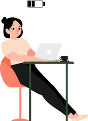 boring working woman or student sitting at a table and laptop