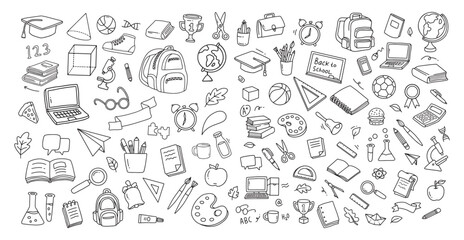 Back to school doodle elements. Vector illustration in line. Used for banner, poster, background, etc