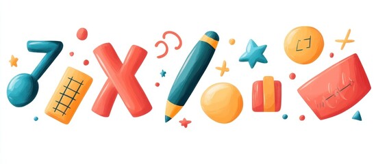 Colorful Cartoon Symbols, Educational Illustration, Kids, Fun