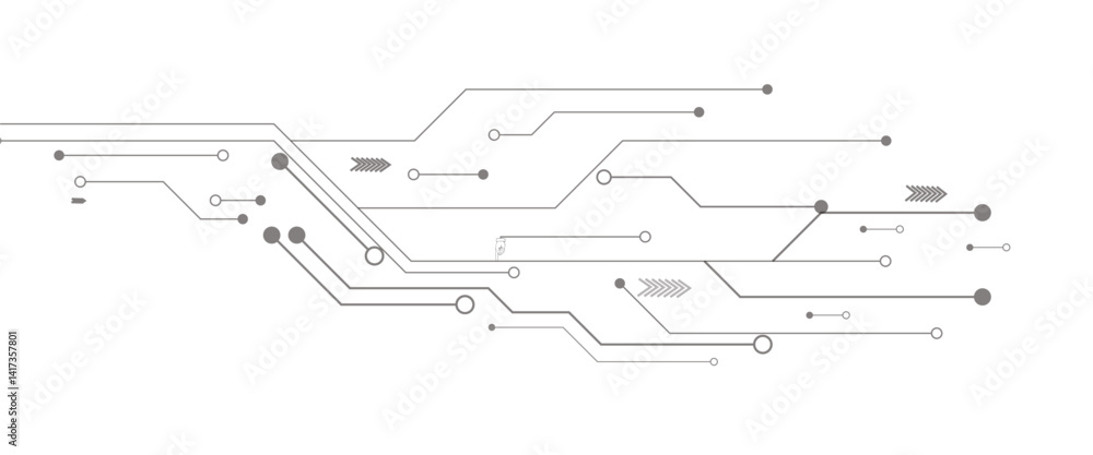 Poster abstract grey circuit line technology pattern on white background, futuristic vector illustration of