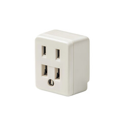 A four-pronged, square-shaped, off-white wall receptacle intended for household electrical connections.